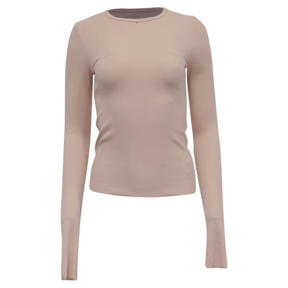 Éterne Ribbed-Knit Long Sleeve Top in Light Pink Cotton